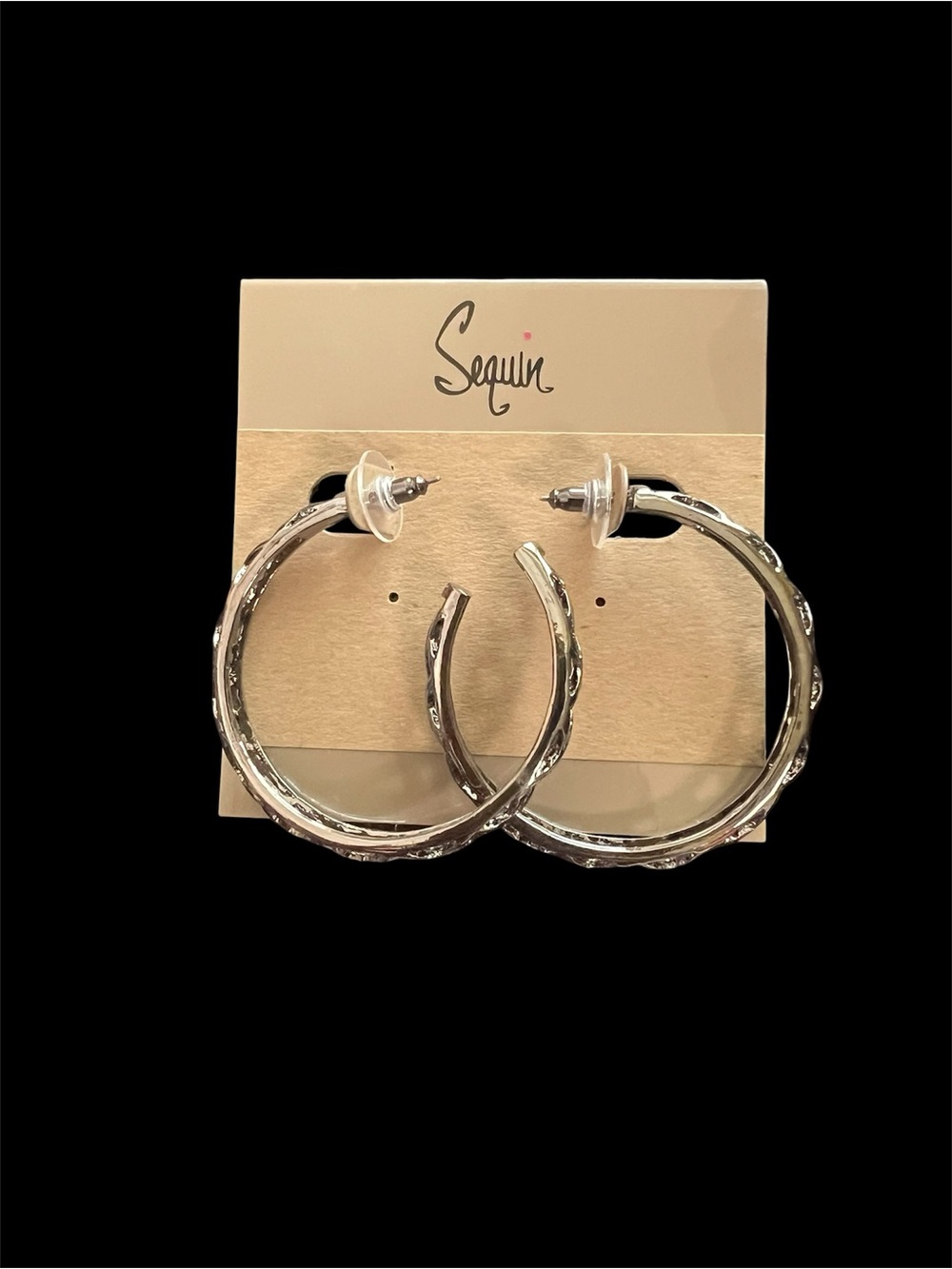 Sequin Brand Nordstrom Gun Metal Silver Tone Textured Hoop Earrings for Women